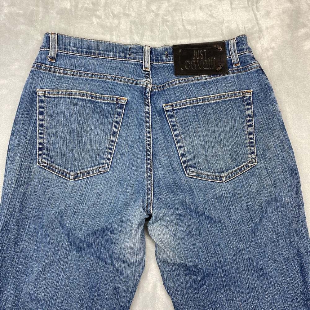 Just Cavalli Jeans Womens 31x30 Blue Denim Faded Mid Rise Low Waist Flare Leg - Picture 4 of 11